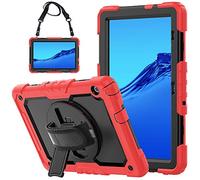 QYiD Custodia per Huawei MediaPad T5 10, Antiurto Resistente Custodia con Pellicola Protettiva, 360 Supporto Rotante e Tracolla Protettiva per Huawei Mediapad T5 10 10.1 Pollici 2018 Tablet, Rosso