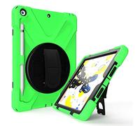 QYiD Custodia per iPad 10.2 2019/iPad 7th Generation, Heavy Duty Antiurto Rigido Protettiva Cover with Pencil Holder, Rotatable Kickstand, Shoulder Belt per iPad 10.2 A2200/A2198/A2232, Verde