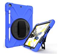 QYiD Custodia per iPad 10.2 2019/iPad 7th Generation, Heavy Duty Antiurto Rigido Protettiva Cover with Pencil Holder, Rotatable Kickstand, Shoulder Belt per Apple iPad 10.2 A2200/A2198/A2232, Blu