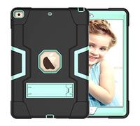 QYiD Custodia per iPad 10.2 / 7th Generation Hybrid Heavy Duty Defender Antiurto Protective con Stand per Apple iPad 10.2 (2019) / A2200 / A2198 / A2232 (Nero+Aqua)
