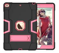 QYiD Custodia per iPad 10.2 / 7th Generation Hybrid Heavy Duty Defender Antiurto Protective con Stand per Apple iPad 10.2 (2019) / A2200 / A2198 / A2232 (Nero+RoseRosso)