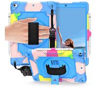 QYiD Custodia per iPad 10.2 / 7th Generation Robusta, anti-caduta, con supporto e cinghia da mano e tracolla per Apple iPad 10.2 (2019) / A2200 / A2198 / A2232 blu Blu scuro + nero