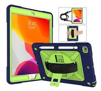 QYiD Custodia per iPad 10.2 / 7th Generation Robusta, anti-caduta, con supporto e cinghia da mano e tracolla per Apple iPad 10.2 (2019) / A2200 / A2198 / A2232 (Armada blu + olivino)