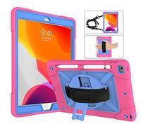 QYiD Custodia per iPad 10.2 / 7th Generation Robusta, anti-caduta, con supporto e cinghia da mano e tracolla per Apple iPad 10.2 (2019) / A2200 / A2198 / A2232 (Ros Blu)