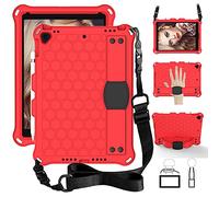 QYiD Custodia per iPad 10.2 / iPad 7th Generation, per Bambini Leggero Eva Protective per Bambini con Porta Apple Pencil, Kickstand/Grip Handle & Tracolla per iPad 10.2 Pollici 2019, Rosso/Nero