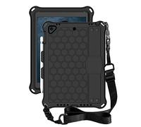 QYiD Custodia per iPad 9.7 2018/2017, per Bambini Leggero Eva Protective per Bambini con Porta Apple Pencil, Kickstand/Grip Handle & Tracolla per iPad 9.7 Pollici 5th / 6th Generation, Nero/Nero