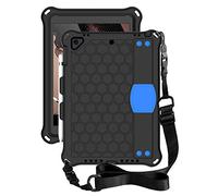 QYiD Custodia per iPad 9.7 2018/2017, per Bambini Leggero Eva Protective per Bambini con Porta Apple Pencil, Kickstand/Grip Handle & Tracolla per iPad 9.7 Pollici 5th / 6th Generation, Nero/Blu