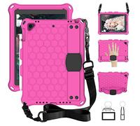 QYiD Custodia per iPad Air 1, Anti-Fall Leggero Eva Protective per Bambini con Porta Apple Pencil, Kickstand/Grip Handle & Tracolla per Apple iPad Air 1 (A1474 / A1475 / A1476), RoseRosso/Nero