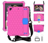 QYiD Custodia per iPad Air 1, Anti-Fall per Bambini Leggero Eva Protective per Bambini con Porta Apple Pencil, Kickstand/Grip Handle & Tracolla per Apple iPad Air 1 (A1474 / A1475 / A1476), Rose/Blu