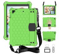 QYiD Custodia per iPad Air 2, Anti-Fall per Bambini Leggero Eva Protective per Bambini con Porta Apple Pencil, Kickstand/Grip Handle & Tracolla per Apple iPad Air 2 (A1566 A1567), Verde/Nero