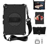 QYiD Custodia per iPad Air 2, Leggera Eva Custodia Bambini Robusta con Portamatite, Hand Tracolla e Kickstand Rotante per Apple iPad Air 2 (A1566 A1567), Nero/Nero