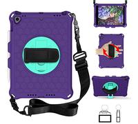 QYiD Custodia per iPad Air 2, Leggera Eva Custodia Bambini Robusta con Portamatite, Hand Tracolla e Kickstand Rotante per Apple iPad Air 2 (A1566 A1567), Viola/Aqua
