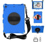 QYiD Custodia per iPad Air 2, Leggera Eva Custodia Bambini Robusta con Portamatite, Hand Tracolla e Kickstand Rotante per Apple iPad Air 2 (A1566 A1567), Blu/Nero