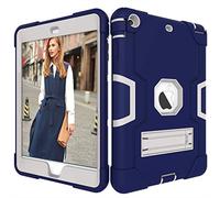 QYiD Custodia per iPad Mini 1/2/3, Hybrid Antiurto Robusto Drop Protection Cover Built con Stand per Apple iPad Mini 3 (2014) / Mini 2 / Mini 1 / A1599, A1600, A1489, A1490 (NavyBlu+Grigio)