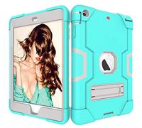 QYiD Custodia per iPad Mini 1/2/3, Hybrid Antiurto Robusto Drop Protection Cover Built con Stand per Apple iPad Mini 3 (2014) / Mini 2 / Mini 1 / A1599, A1600, A1489, A1490 (Aqua+Grigio)