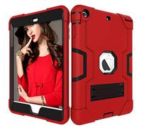 QYiD Custodia per iPad Mini 1/2/3, Hybrid Antiurto Robusto Drop Protection Cover Built con Stand per Apple iPad Mini 3 (2014) / Mini 2 / Mini 1 / A1599, A1600, A1489, A1490 (Rosso+Nero)