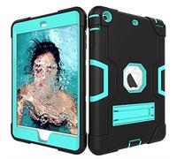 QYiD Custodia per iPad Mini 1/2/3, Hybrid Antiurto Robusto Drop Protection Cover Built con Stand per Apple iPad Mini 3 (2014) / Mini 2 / Mini 1 / A1599, A1600, A1489, A1490 (Nero+Aqua)