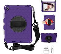 QYiD Custodia per iPad Mini 5 4 3 2 1, Leggera Eva Custodia Bambini Robusta con Portamatite, Hand Tracolla e Kickstand Rotante per Apple iPad Mini 7.9 Pollice, Viola/Nero
