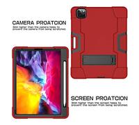 QYiD Custodia per iPad PRO 11" 2020 & 2018, Anti-Fall Antiurto Robusto Hybrid Protection Cover con Stand Sopport Pencil Charging per Pad PRO 11 Pollici 2020 2nd Generation, Rosso+Nero