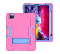 QYiD Custodia per iPad PRO 12.9 4th Generation 2020 & 2018, Anti-Fall Robusto Hybrid Protection Cover con Stand Sopport Pencil Charging per iPad PRO 12.9 Pollici 2020/2018 Rose+Blu