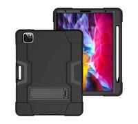 QYiD Custodia per iPad PRO 12.9 4th Generation 2020 & 2018, Anti-Fall Robusto Hybrid Protection Cover con Stand Sopport Pencil Charging per iPad PRO 12.9 Pollici 2020/2018, Nero+Nero