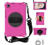 QYiD Custodia per Mediapad M5 Lite 8.0 2019, Leggera Eva Custodia Bambini Robusta con Hand Tracolla e Kickstand Rotante per Huawei Mediapad M5 Lite 8.0 Pollice 2019, Rosarosso/Nero