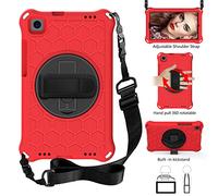 QYiD Custodia per Mediapad M5 Lite 8.0 2019, Leggera Eva Custodia Bambini Robusta con Hand Tracolla e Kickstand Rotante per Huawei Mediapad M5 Lite 8.0 Pollice 2019, Rosso/Nero