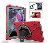 QYiD Custodia per Microsoft Surface PRO X, Heavy Duty Rigido Antiurto Protettiva con 360 Supporti Girevoli/Cinturino a Mano, Tracolla per Surface PRO X 2019 de 13" (Rosso)
