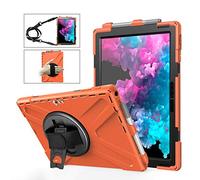 QYiD Custodia per Microsoft Surface PRO X, Heavy Duty Rigido Antiurto Protettiva con 360 Supporti Girevoli/Cinturino a Mano, Tracolla per Surface PRO X 2019 de 13" (Arancia)