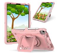 QYiD Custodia per New iPad 10.9 Pollici, iPad Air 4.ª Generación 2020, Bambino Shockproof Protettiva Antiurto Rotante con Hand Strap Kickstand Shoulder Belt per iPad PRO 11" 2020/2018, Rosa/Rosa