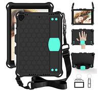 QYiD Custodia per Nuovo iPad 8a Generazione 10.2" 2020 / iPad 7a Gen 2019, Bambini EVA Custodia Protettiva Antiurto con Supporto & Portapenna, Tracolla per iPad 10.2 Pollici, Nero/Aqua