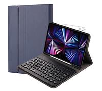 QYiD - Custodia per tastiera per iPad Pro 11 2021, con supporto per la ricarica della matita, in pelle PU, con supporto e tastiera wireless staccabile magnetica per iPad Pro 2021, colore: Blu
