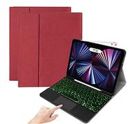 QYiD - Custodia per tastiera per iPad Pro 11 2021 di terza generazione, ultra sottile con tastiera retroilluminata Bluetooth staccabile per iPad Pro 2021 da 11", supporto per la ricarica della matita, rosso