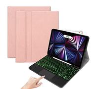 QYiD - Custodia per tastiera per iPad Pro 11 2021 di terza generazione, ultra sottile con tastiera retroilluminata Bluetooth staccabile per iPad Pro 2021 da 11", supporto per la ricarica della matita, rosa