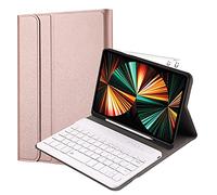 QYiD - Custodia per tastiera per iPad Pro 12.9 di 5a generazione 2021, con supporto per la ricarica della matita, in pelle PU, con supporto per tastiera wireless staccabile per iPad Pro 2021, 12.9", colore: RoseGold