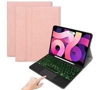 QYiD Custodia Tastiera con Touchpad per iPad Air 4 2020, Ultra Sottile Custodia con 7 Colori Retroilluminata Staccabile Touchpad Tastiera per iPad Air 10,9", Rosa