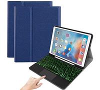 QYiD Custodia Tastiera con Touchpad per iPad Mini5 / iPad Mini4, Tastiera Bluetooth Retroilluminata, Rimovibile, Trackpad, Layout QWERTY Cover, Blu