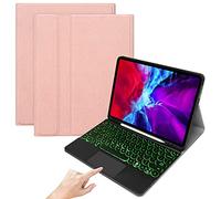 QYiD Custodia Tastiera con Touchpad per iPad PRO 12,9" (5a/3a/4a Generazione), Tastiera Bluetooth Retroilluminata, Rimovibile, Trackpad, Layout QWERTY Cover per iPad PRO 12,9" 2021/2020/2018, Rosa