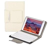 QYiD Custodia Universale per 9-10.5" Tablet, Custodia in Pelle con Tastiera Bluetooth per Tablet da 9-10.5 Pollici (Samsung Tab 9.6/10.5, iPad 9.7-10.5", Dragon Touch 10", Huawei 9.6-10.1), Bianca
