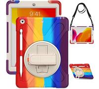 QYiD iPad 9.7 Pollici 2017/2018, Antiurto Shockproof with Swivel Handle Stand/Pencil Holder/Shoulder Strap per iPad 9.7 5th / 6th Generation, Colorful Rosso