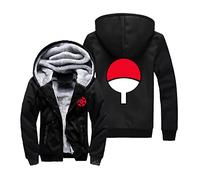 QYIFIRST AnimeUchiha Sasuke Uchiha Clan, comoda felpa con cappuccio con fodera in pile, chiusura lampo integrale e tasche, colore nero, taglia M