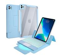 QYiiD con Touchpad Tastiera per iPad Pro 12.9 2021 5ª generazione/iPad Pro 12.9 2020/2018, interno in acrilico trasparente e cover frontale magnetica con QWERTY retroilluminazione tastiera, blu