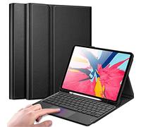 QYiiD Cover Tastiera con Touchpad per iPad Pro 12.9 2018/2020/2021 & 4th/3rd Gen, [Supporto Pencil Charging], AZERTY Tastiera Bluetooth Staccabile con Touchpad, Cover Cover con Fessura, Nero