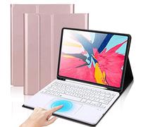 QYiiD Cover Tastiera con Touchpad per iPad Pro 12.9 2018/2020/2021 & 4th/3rd, [Supporto Pencil Charging], AZERTY Tastiera Bluetooth Staccabile con Touchpad, Cover Cover con Fessura, Oro Rosa