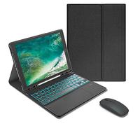 QYiiD Custodia con tastiera per iPad Air 2 / iPad Air, retroilluminazione e supporto per matite, touchpad tastiera wireless sottile magnetica per iPad 9.7", nero