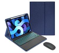QYiiD Custodia con tastiera per iPad Air 2 / iPad Air, retroilluminazione e supporto per matite, touchpad tastiera wireless sottile magnetica per iPad 9,7", blu