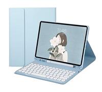 QYiiD Custodia con tastiera per iPad Mini 5a generazione Mini 4a generazione, tastiera rotonda a colori, senza fili, staccabile, mini tastiera con portamatite, per iPad Mini 5, 4, 3, 2, 1, blu