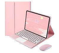 QYiiD Custodia con tastiera touchpad con mouse per Xiaomi Mi Pad 5 Pro 12,5 pollici, custodia a libro con tastiera rotonda carina tastiera wireless staccabile touchpad, rosa