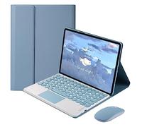 QYiiD Custodia con tastiera touchpad per Huawei Matepad T10s 10.1"/T10 9.7", custodia a libro con tastiera rotonda carina tastiera e mouse touchpad wireless staccabili, blu