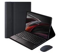 QYiiD Custodia con tastiera touchpad per Xiaomi Mi Pad 5 Pro da 12,5 pollici, custodia a libro con tastiera rotonda carina tastiera e mouse touchpad wireless staccabili, nero